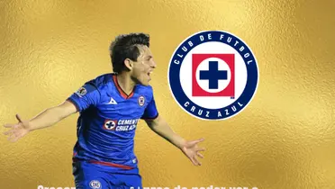 Alexis Gutiérrez con el escudo de Cruz Azul, fondo dorado/La Máquina Celeste