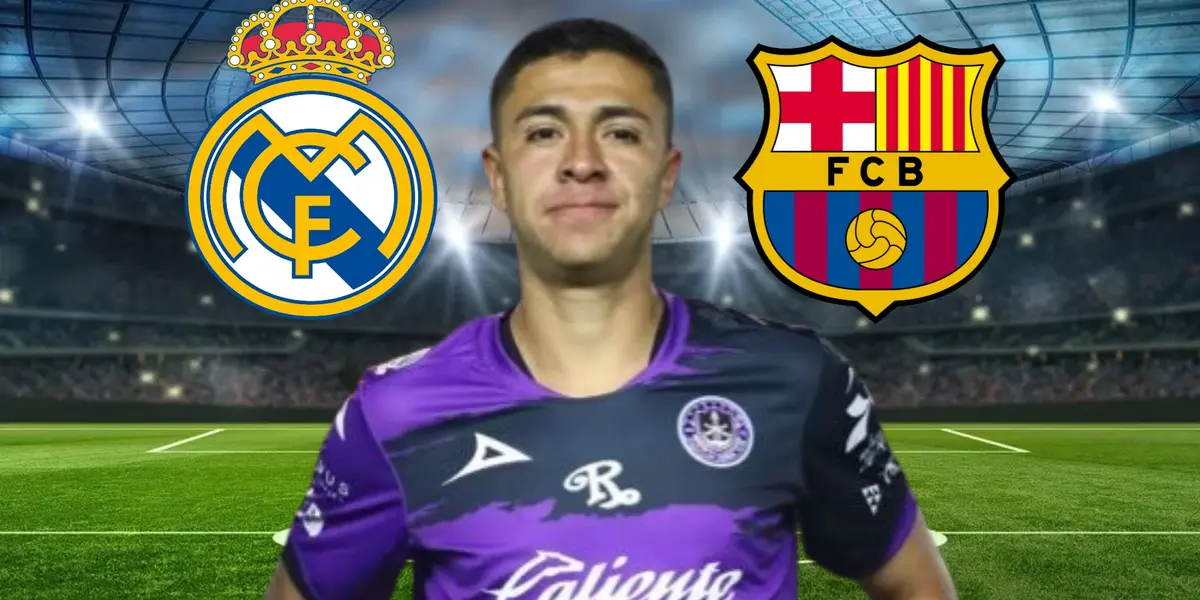 Andrés Montaño con los escudos de Real Madrid y Barcelona/La Máquina Celeste