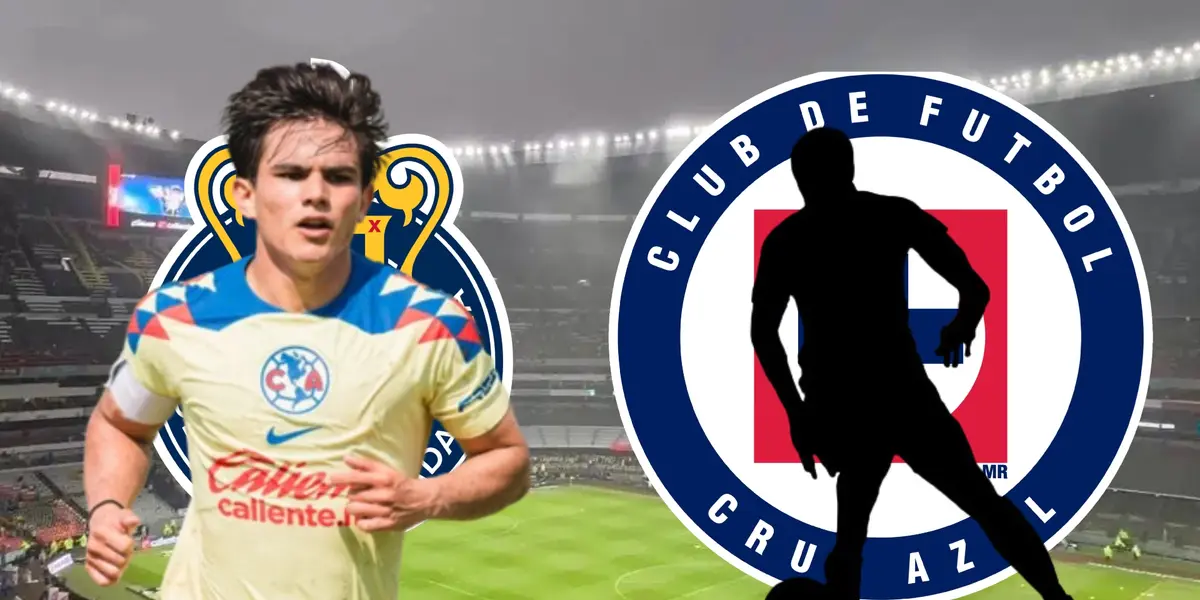 Bruce El-Mesmari con escudo de Chivas, jugador oculto con logo Cruz Azul/La Máquina Celste