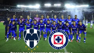 Cruz Azul alineación, escudos de Monterrey y Cruz Azul
