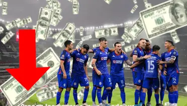 Cruz Azul equipo celebrando gol, dólares detrás de ellos en el Azteca/La Máquina Celeste