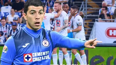 Erik Lira de fondo Cruz Azul celebrando gol/La Máquina Celeste