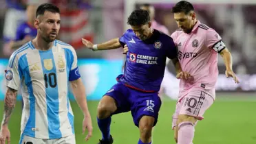 Lionel Messi enfrentando a Cruz Azul (Fuente: TV Azteca Deportes)