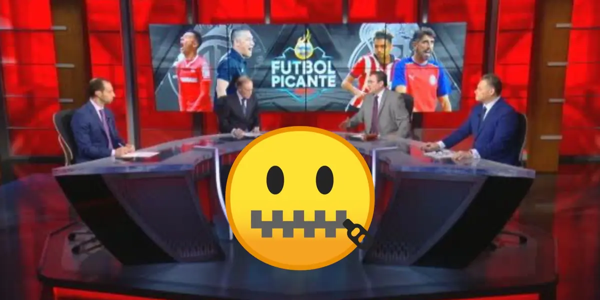 Mesa de Fútbol Picante en transmisión y emoji de verguenza