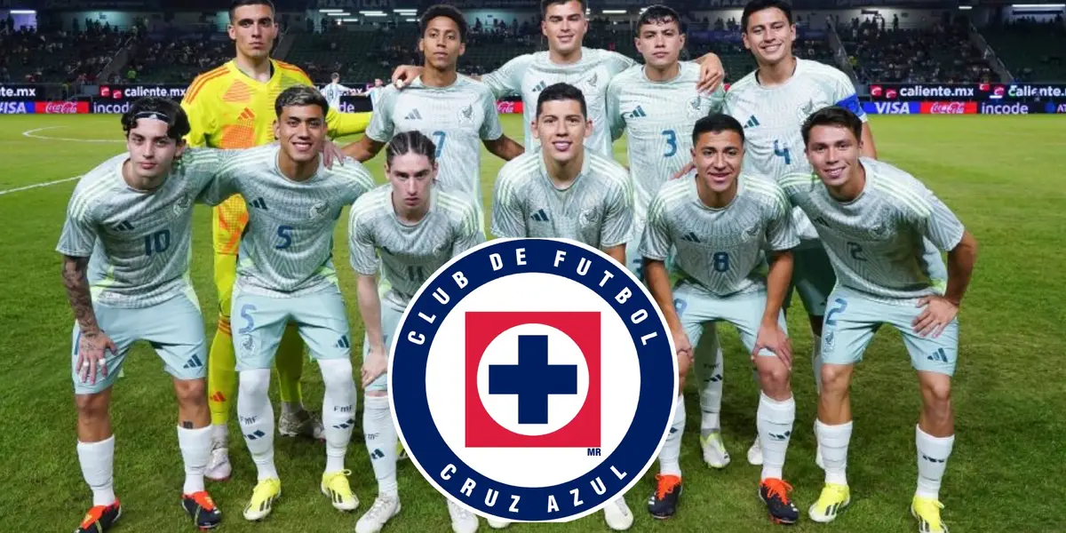México sub-23 con el escudo de Cruz Azul en medio/La Máquina Celeste