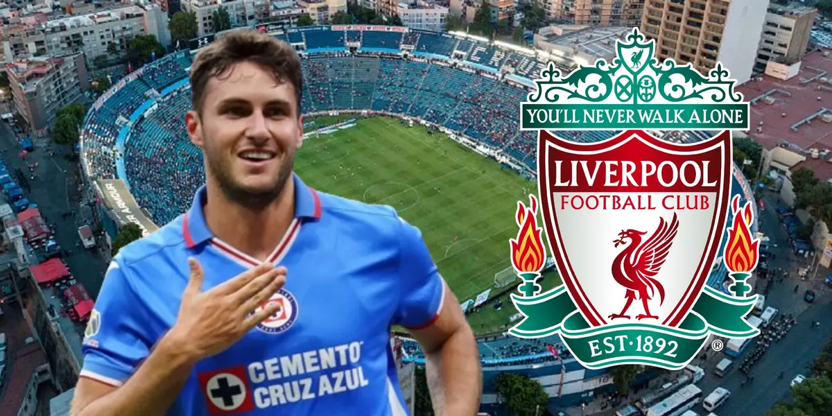 Santiago Giménez con el logo del Liverpool/La Máquina Celeste