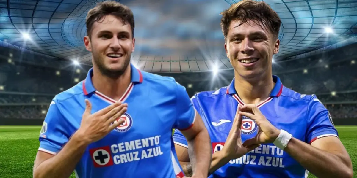 Santiago Giménez y Huescas celebrando gol con Cruz Azul/La Máquina Celeste