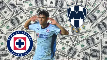 Uriel Antuna con los escudos de Cruz Azul y Monterrey