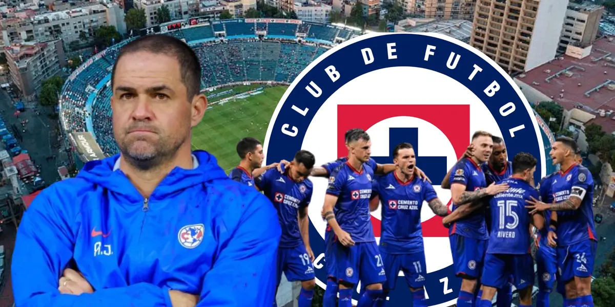 Andre Jardine pensando, detrás equipo de Cruz Azul/La Máquina Celeste