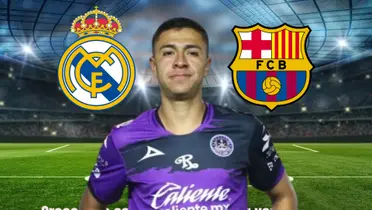 Andrés Montaño con los escudos de Real Madrid y Barcelona/La Máquina Celeste