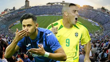 Ángel Romero y Ronaldo Nazario, de fondo el Estadio de los Deportes