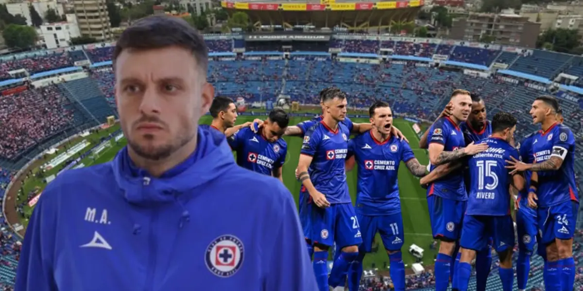 Anselmi y el equipo de Cruz Azul de fondo/La Máquina Celeste