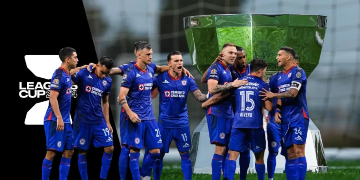 Cruz Azul celebrando gol, de fondo Leagues Cup/FOTO: Cruz Azul-Leagues Cup