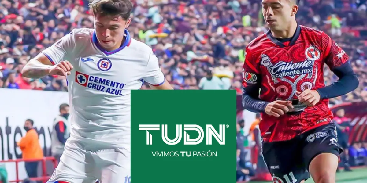 Cruz Azul enfrentando a Tijuana, Huescas en la portada y logo de TUDN/La Máquina Celeste