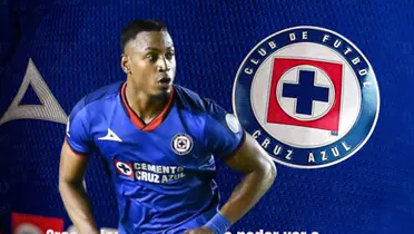 Ditta con la jersey de Cruz Azul de fondo/La Máquina Celeste