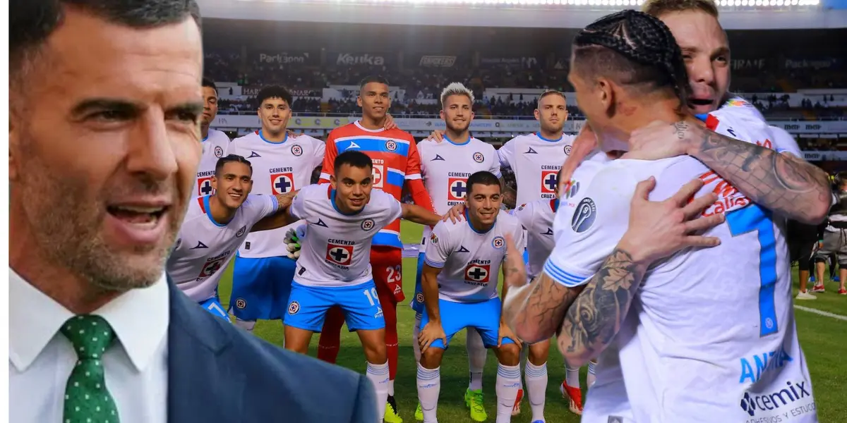 Emanuel Villa, alado Rotondi y Antuna y al fondo el plantel de Cruz Azul (Foto: GettyImages)