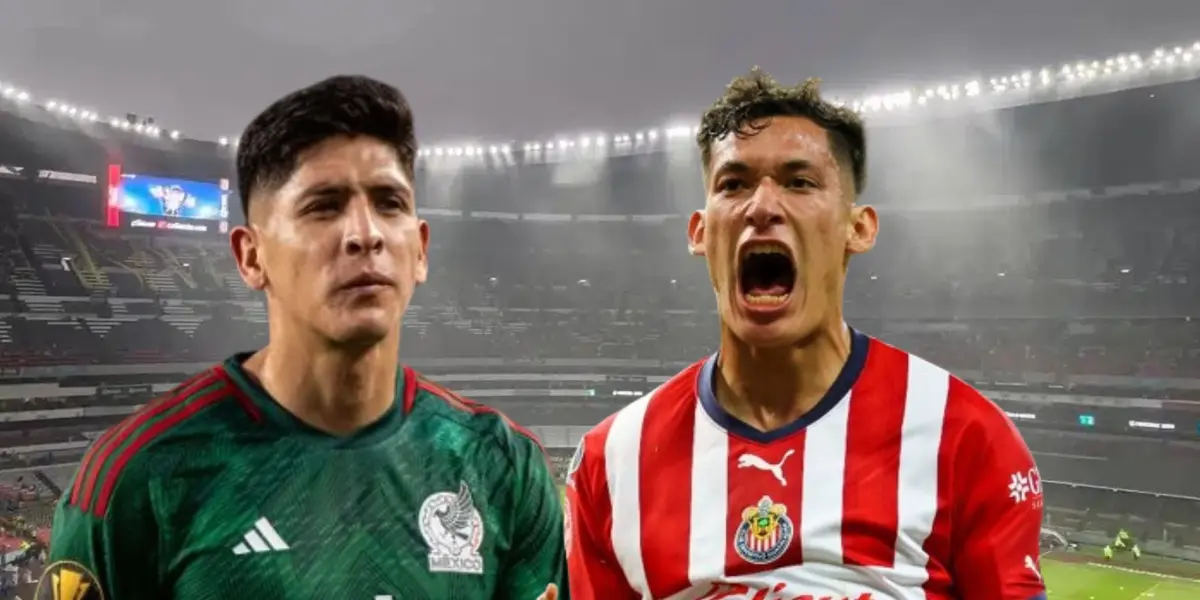 Estadio Azteca de fondo y adelante Edson Álvarez y Chiquete Orozco/La Máquina Celeste