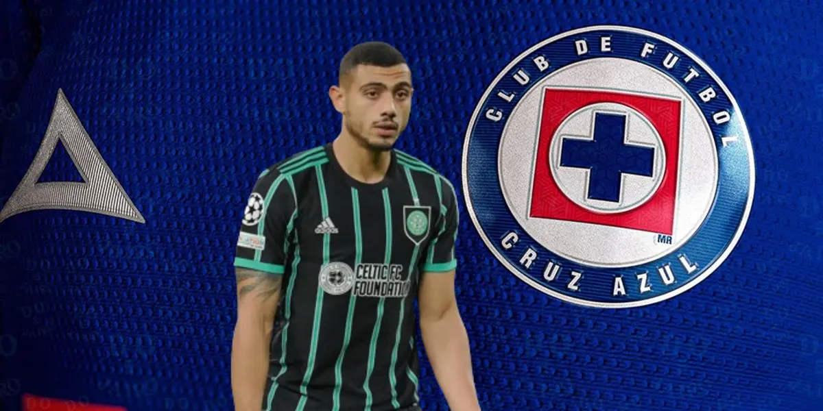 Giakoumakis con el fondo de la jersey de Cruz Azul