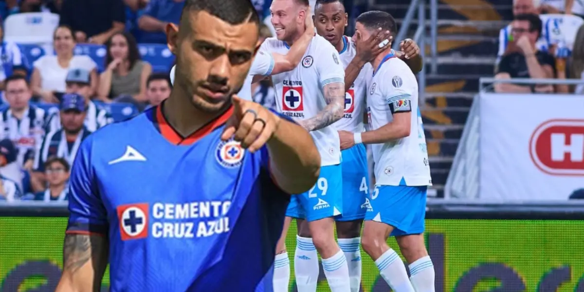 Giakoumakis en su presentación y el equipo de Cruz Azul celebrando gol