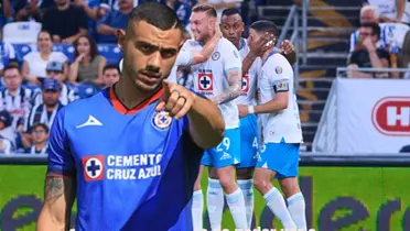 Giakoumakis en su presentación y el equipo de Cruz Azul celebrando gol