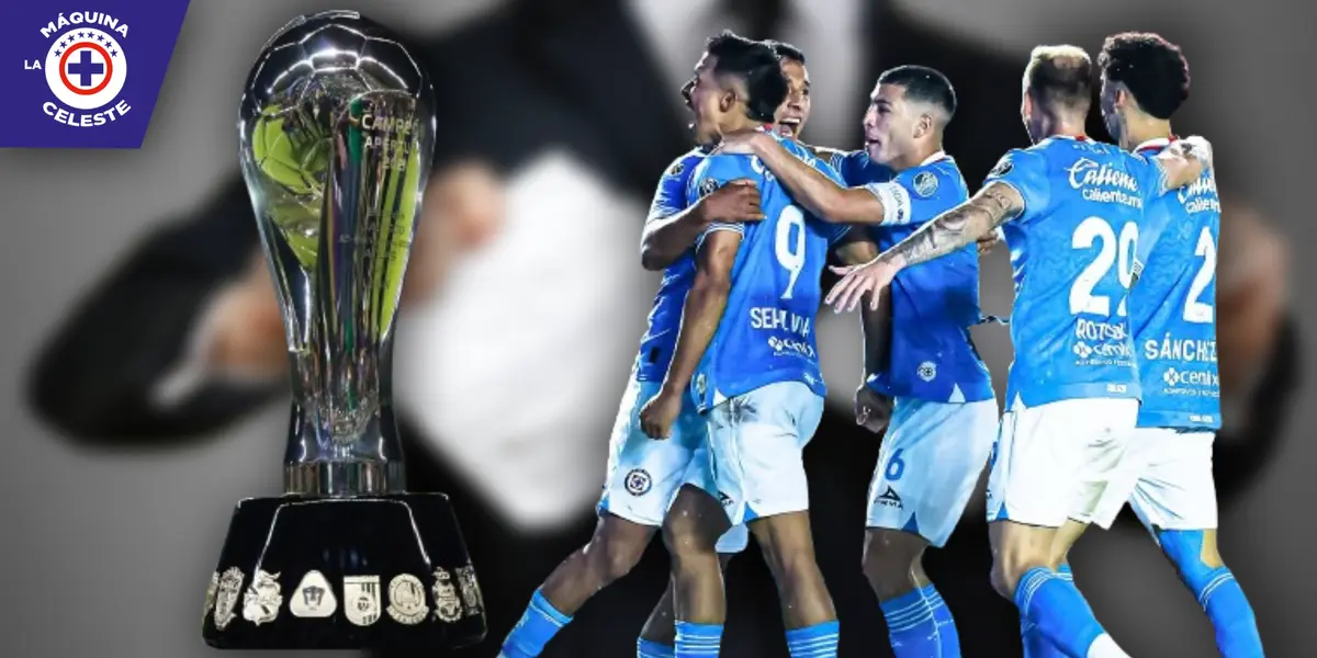 Jugadores de Cruz Azul y el trofeo de la Liga MX (Fuente: Marca)