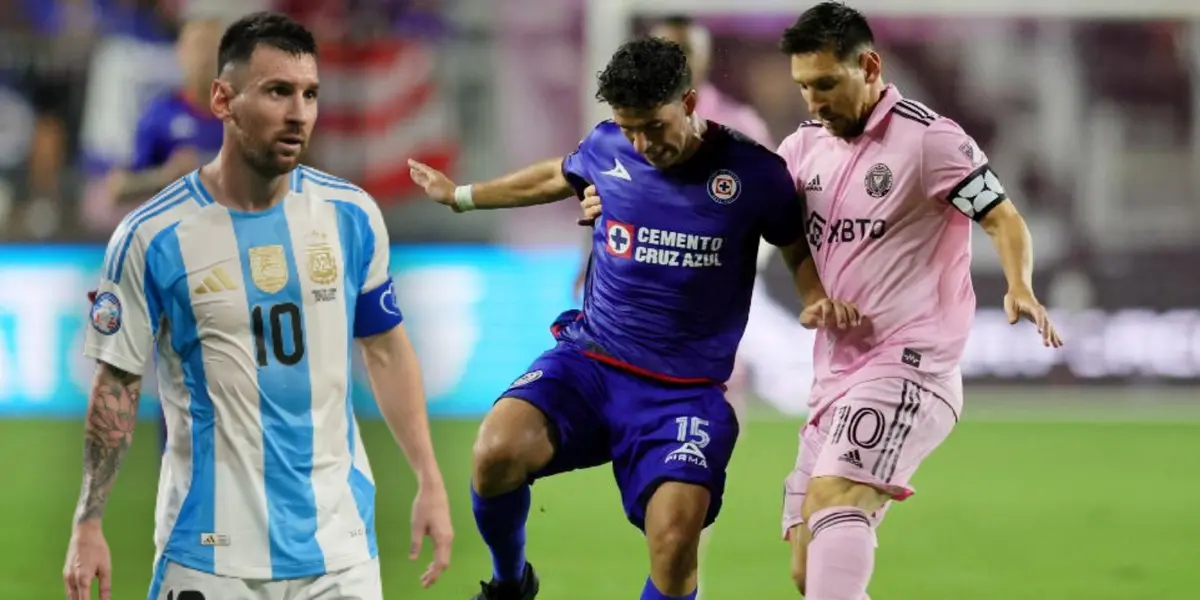 Lionel Messi enfrentando a Cruz Azul (Fuente: TV Azteca Deportes)