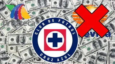 Logo de Cruz Azul, logo de TV Azteca. Televisa tachado/La Máquina Celeste