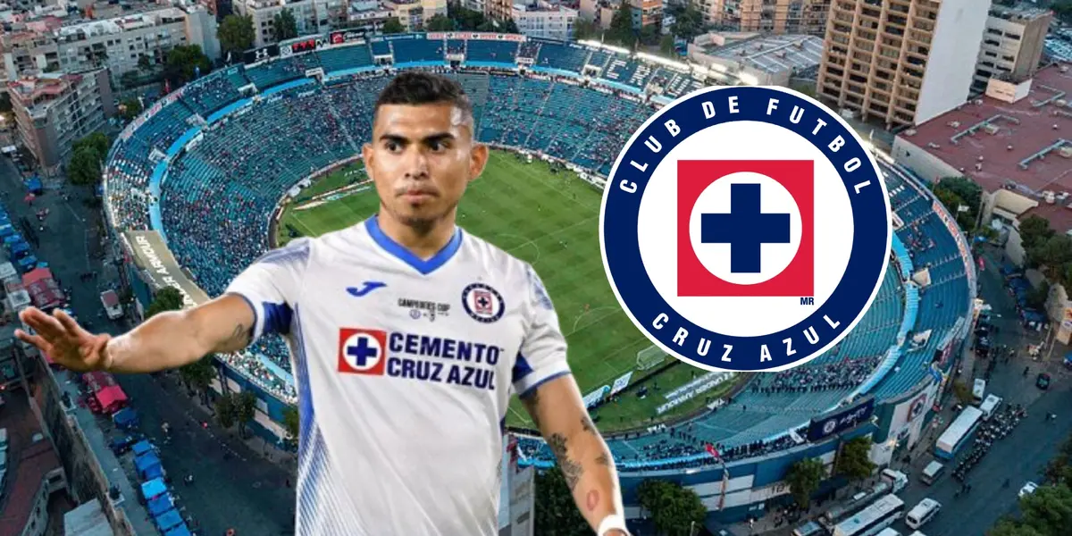 Orbelín Pineda, escudo de Cruz Azul, en el Estadio Azul