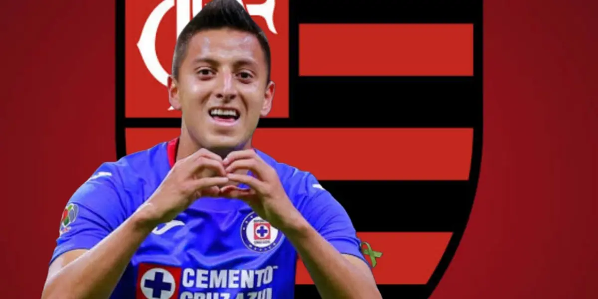 Roberto Alvarado con la camiseta de Cruz Azul y al fondo el escudo del Flamengo (Foto: Imago7)