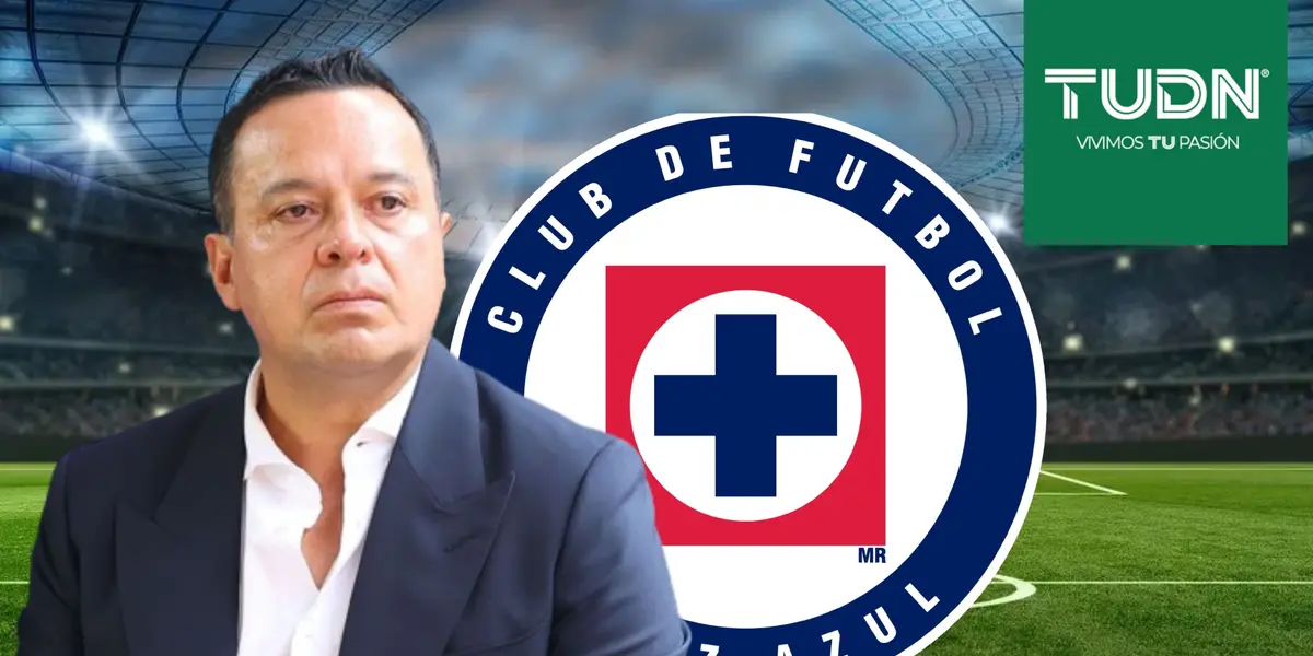 Víctor Velázquez, escudo de Cruz Azul, logo de TUDN/La Máquina Celeste